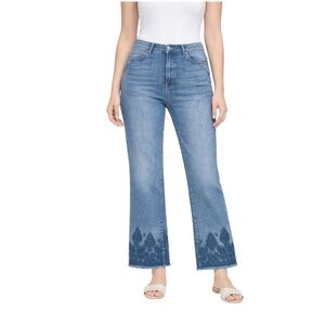 Melanie Lyne Stylish Blue Straight Jeans with embroidered hem for Women